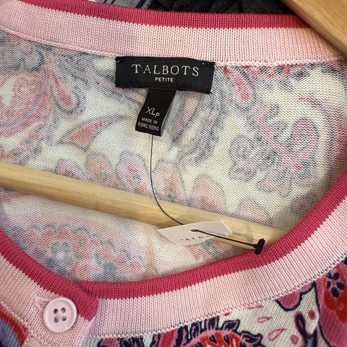 NWT Talbots Plus Size Paisley Print Button Front Cardigan Sweater Pink Red XLP - Picture 9 of 10