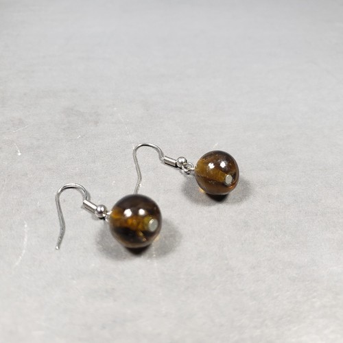 Pierced Earrings Silver Tone Amber Glass Beaded Dangle Modernist Boho 1" - Picture 6 of 9
