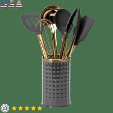 7-Piece Gray Cooking Utensils Set Silicone and Stainl Dishwasher Safe New