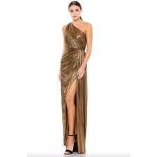 Mac Duggal 26537 Metallic Draped One Shoulder Maxi Dress Size 4