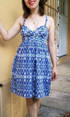 ANN TAYLOR Blue White Striped Flare Dress 0 XS Petite | eBay