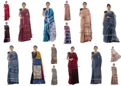 indische ethnische Abnutzung Sari Baumwolle Hand Block print Bagru Saree stoff 