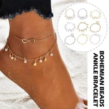 Anklet Foot Chain Boho Beach Beads, Ankle Bracelet  Silver plated Lot B8