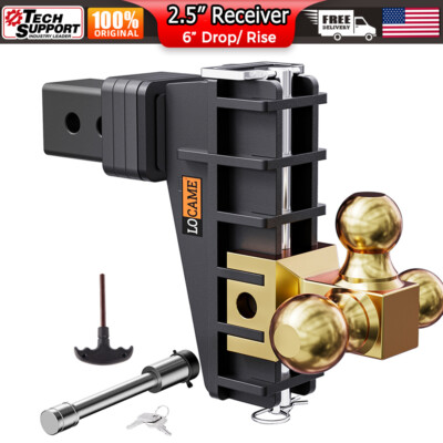 #ad 2.5quot; Receiver 6quot; Drop Rise Adjustable Towing Trailer Hitch Tri Ball 18500lb $129.00
