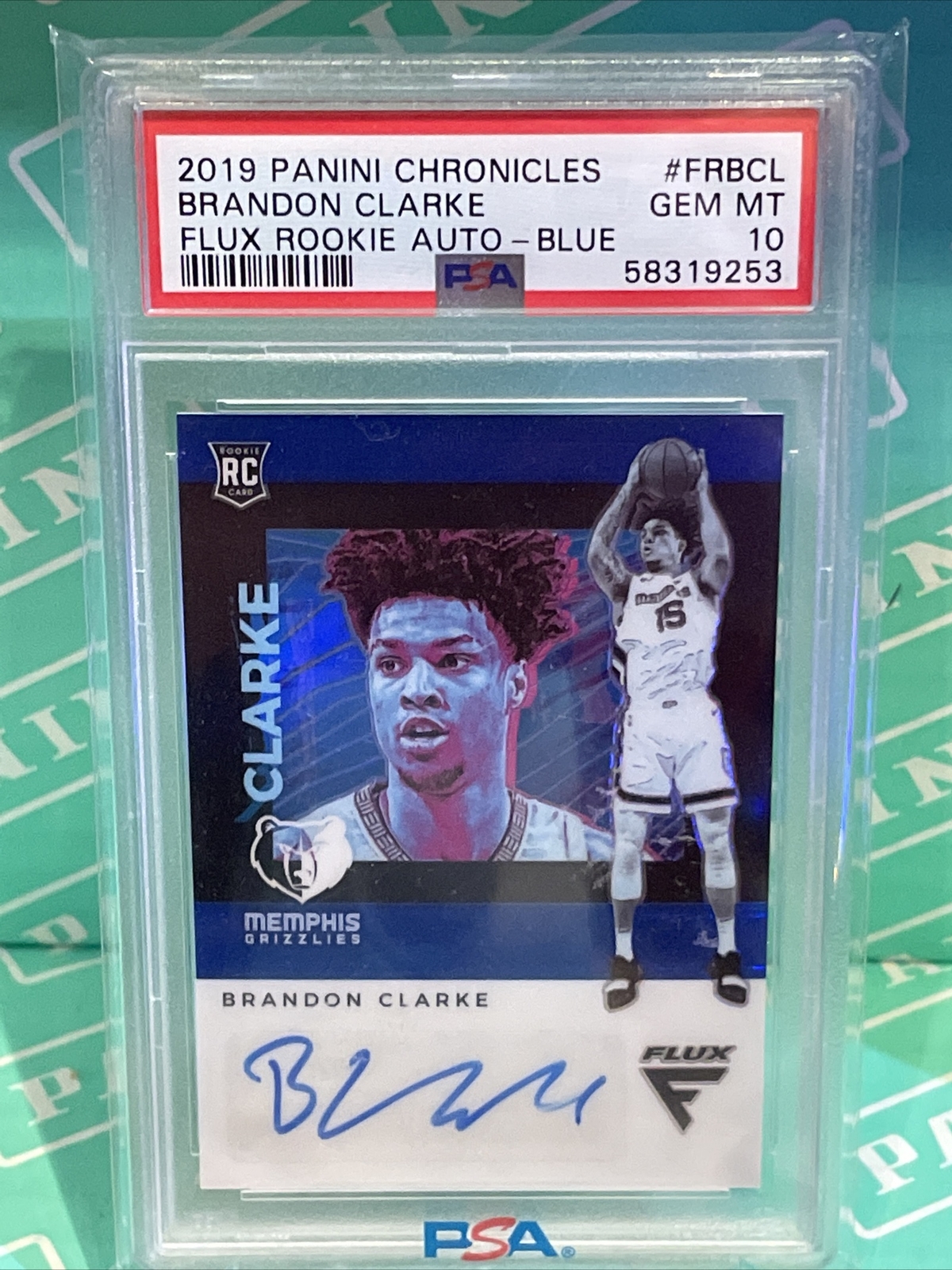 2019-20 Panini Chronicles Flux POP 5 Brandon Clarke Rookie Auto /25 Blue Psa 10