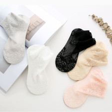5X Women Non-slip Lace Mesh Socks Ankle Summer Sheer Splice Floral Thin Footsie