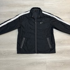 Vintage Nike Track Jacket Mens Large Black Striped Windbreaker 90s Logo