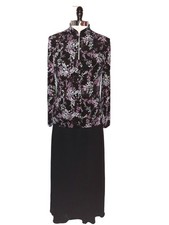 ALEX EVENINGS Size 8 Maxi Dress Jacket Black Pink Sparkles Long Sleeve