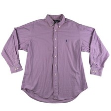 Ralph Lauren Yarmouth Shirt Mens 17 Purple Stripe Button Down Cotton Long Sleeve