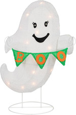 25" Lighted Led Ghost with Boo Banner Halloween Yard Decoration Black