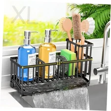  Extra Large 11'' Sink Caddy With Drain Tray Non-slip Kitchen Sink Black