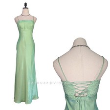 Vintage Betsy Adam Prom Dress Maxi Gown 6 Green Y2K Fairy Babydoll Corset Bead
