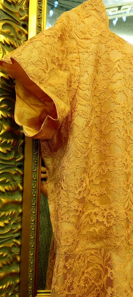 EXQUISITO VESTIDO DE CÓCTEL VINTAGE AÑOS 40 TAFETÁN Y ENCAJE HECHO A MEDIDA TALLA GRANDE 16 Foto 2 de 4