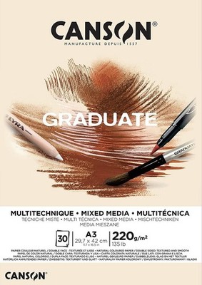 30 PCS A3 Graduate Mixed Media 200gsm Paper Pad Natural Double Sided Grain
