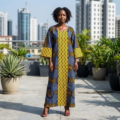 Damen Ankara Kleid, Luxus Wachskleid Print Maxikleid Gr. UK 16-18