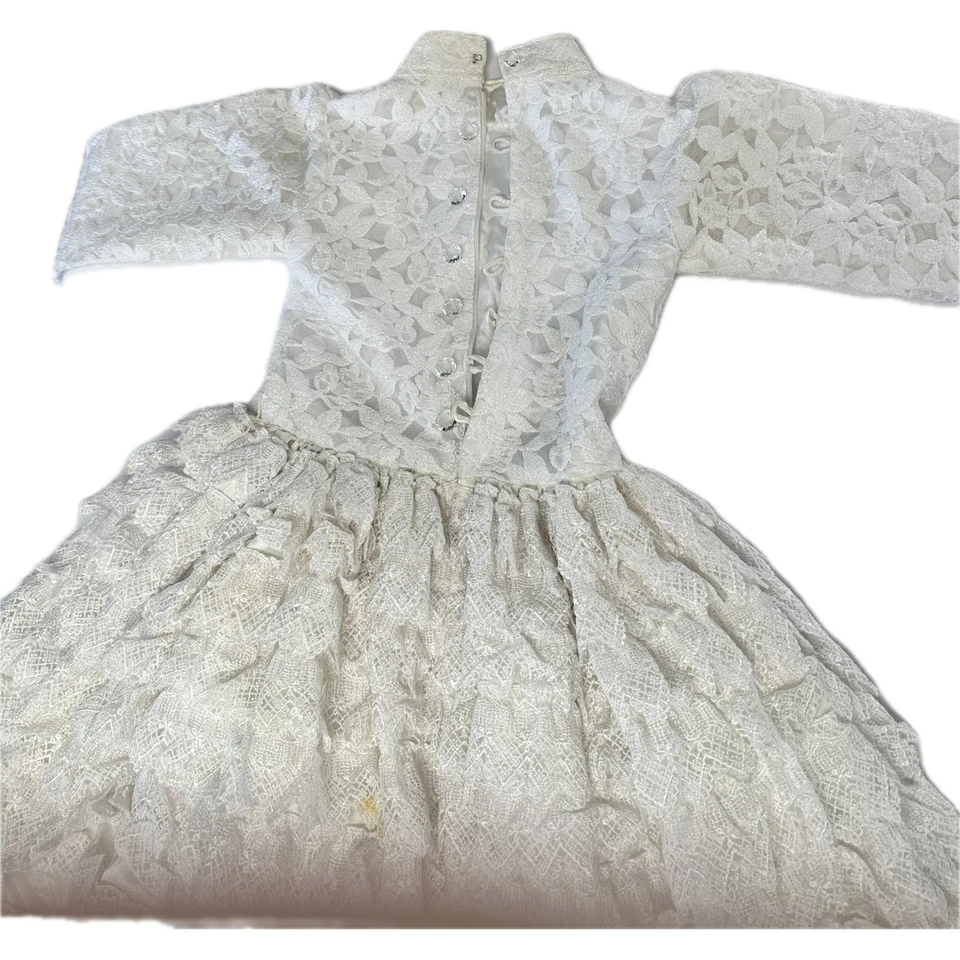 Vestido de Primera Comunión de Encaje Blanco Pesado Vintage Niñas Niños Fiesta Formal 5/6 Foto 2 de 4