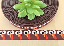 5/8, 7/8  1.5" 1 YD Turkey Grosgrain Ribbon Thanksgiving Turkey Gobble