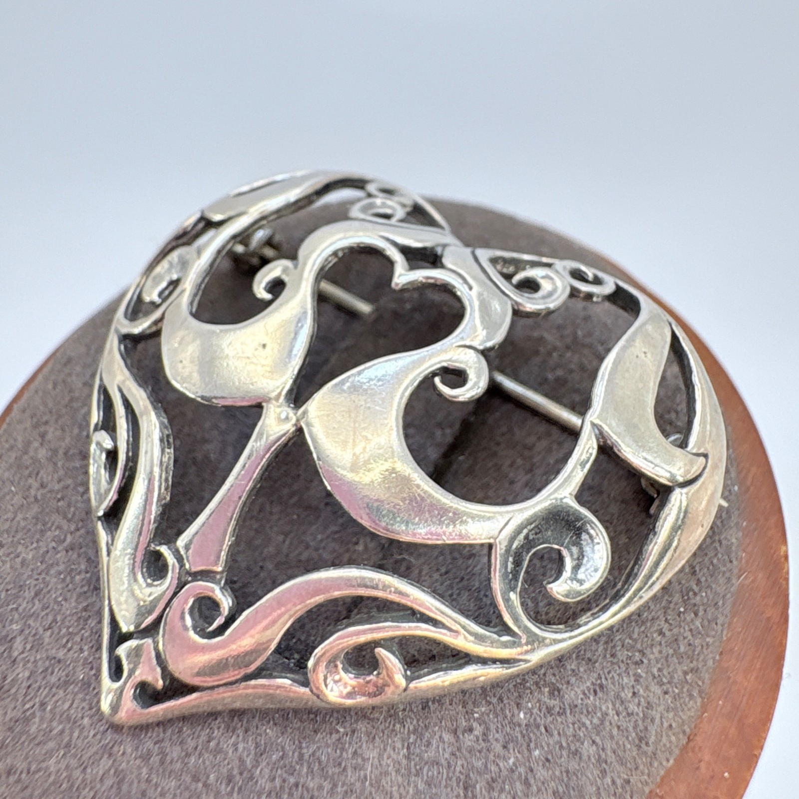 VTG Solid Sterling Silver 925 Scroll Filigree Hea… - image 3