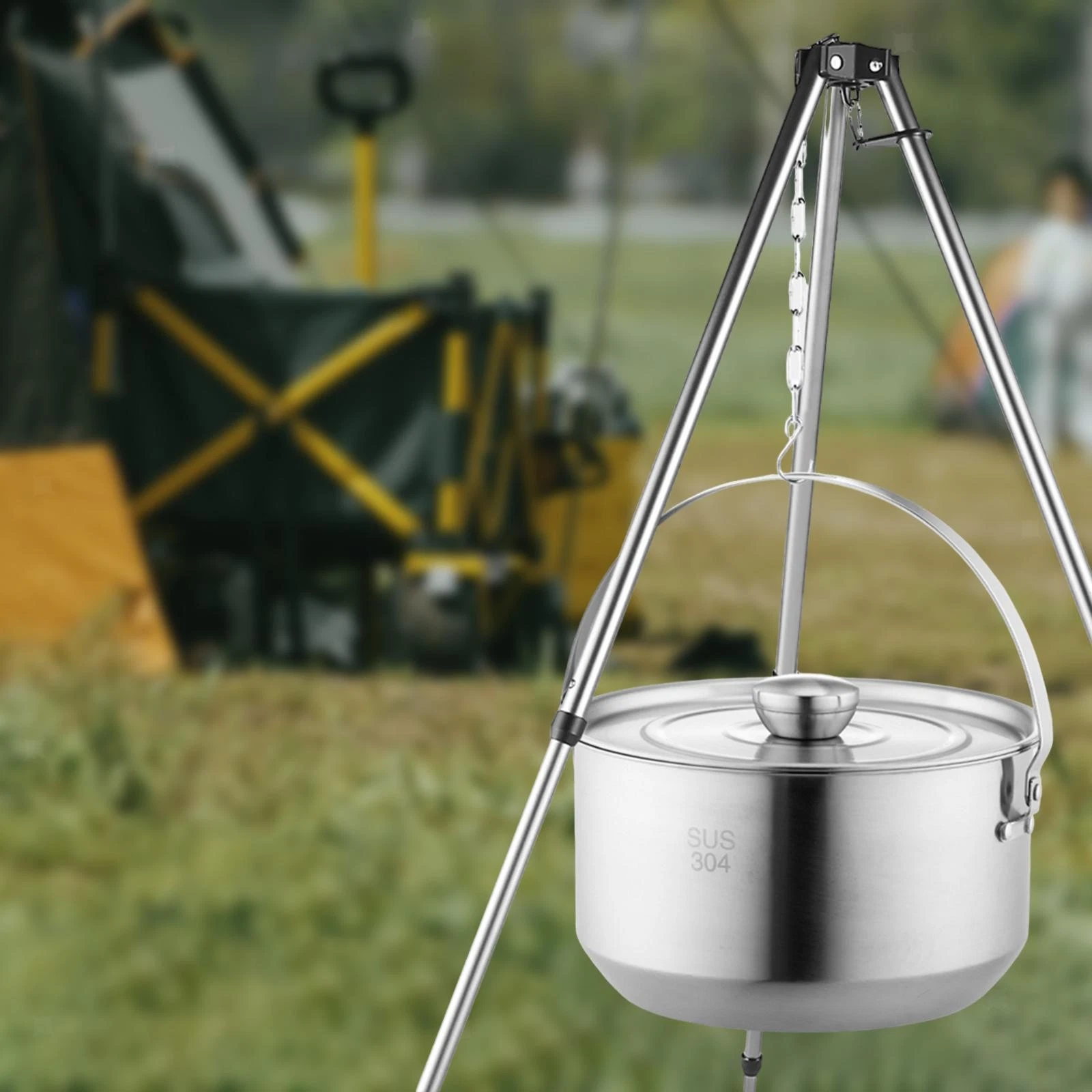 Camping Hanging Pot Stockpot 4500ml Open Fire for 6-8 People Campfire Soup Pot