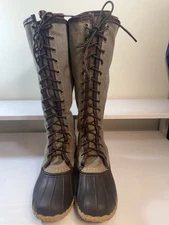 LL Bean Signature Size 7 Boots Waxed Canvas Hunting Shoes Tall 16"