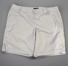 Women's Talbots Twill Baby Blue Cuffed Bermuda Roll Tab Hem Stretch Shorts 14