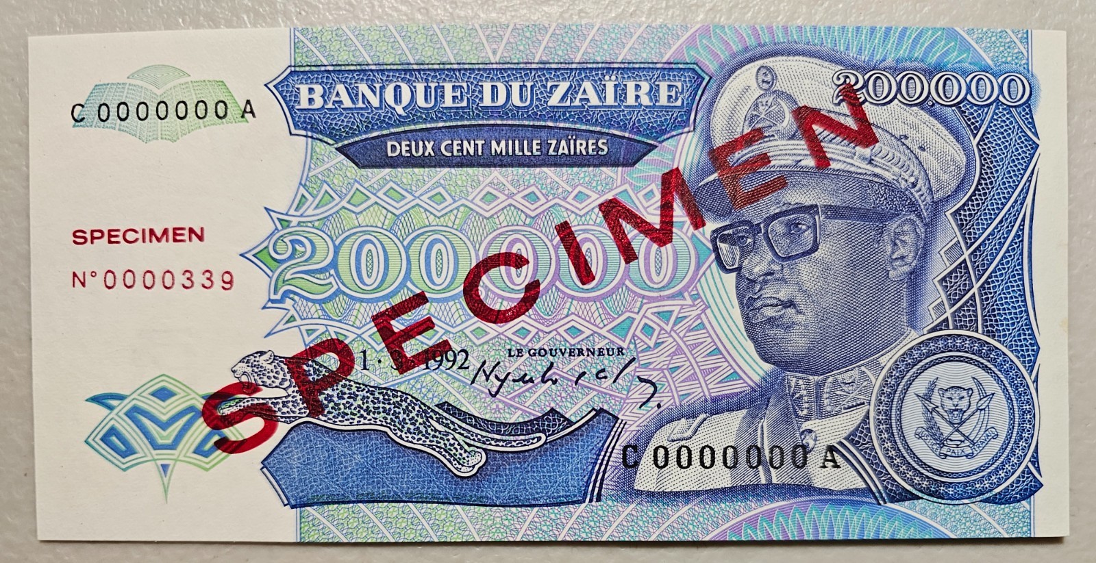 Zaire 200,000 Zaires 1992 Specimen Unc