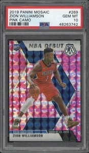 2019 Panini Mosaic Camo Pink Prizm Zion Williamson RC #269 PSA 10 GEMMT Pelicans