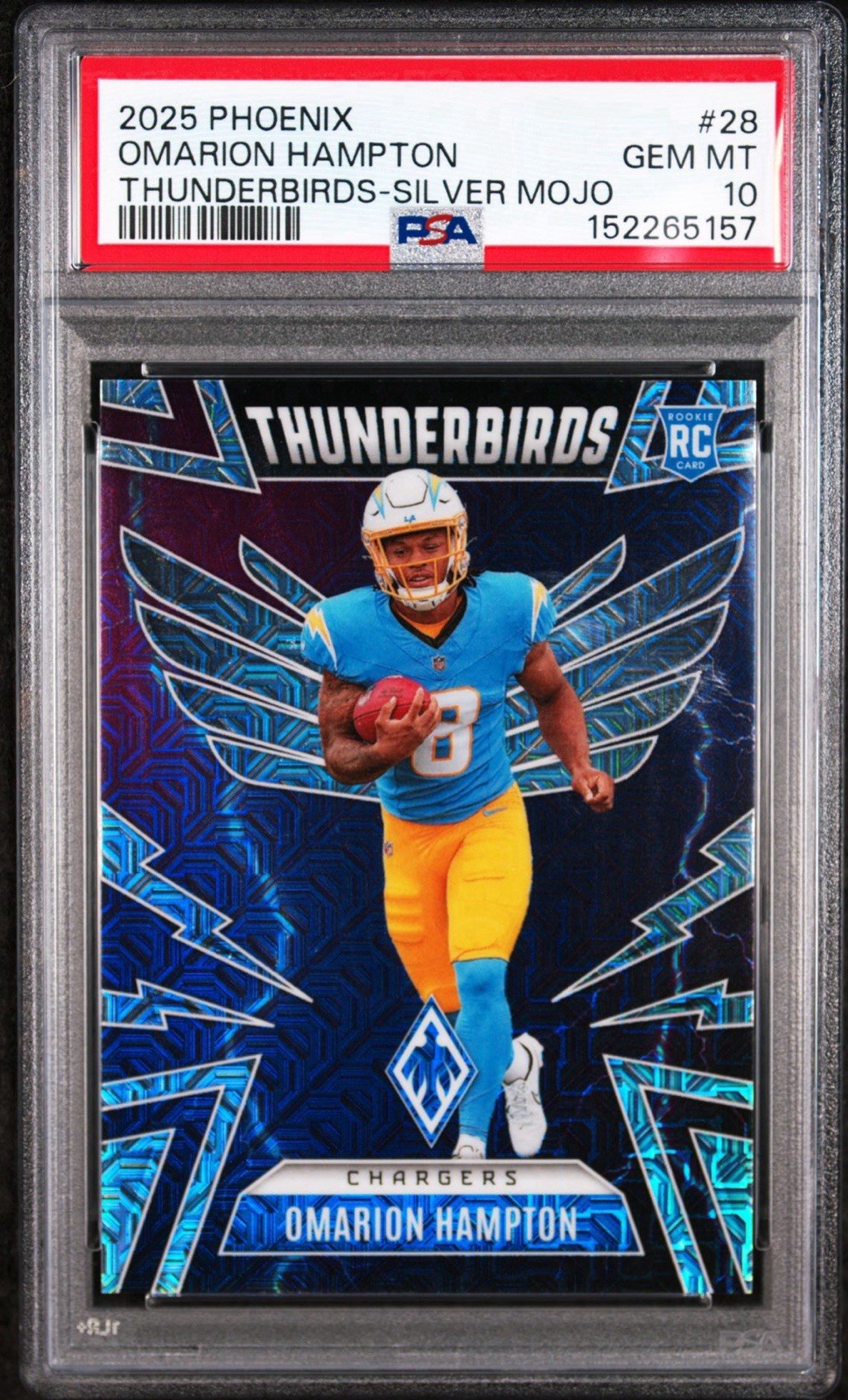 2025 Panini Phoenix Omarion Hampton #28 Thunderbirds Silver Mojo RC PSA 10 /75