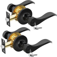 2 Pack Entry Black Door Handle with Lock and Key, Keyed Different Door Levers...