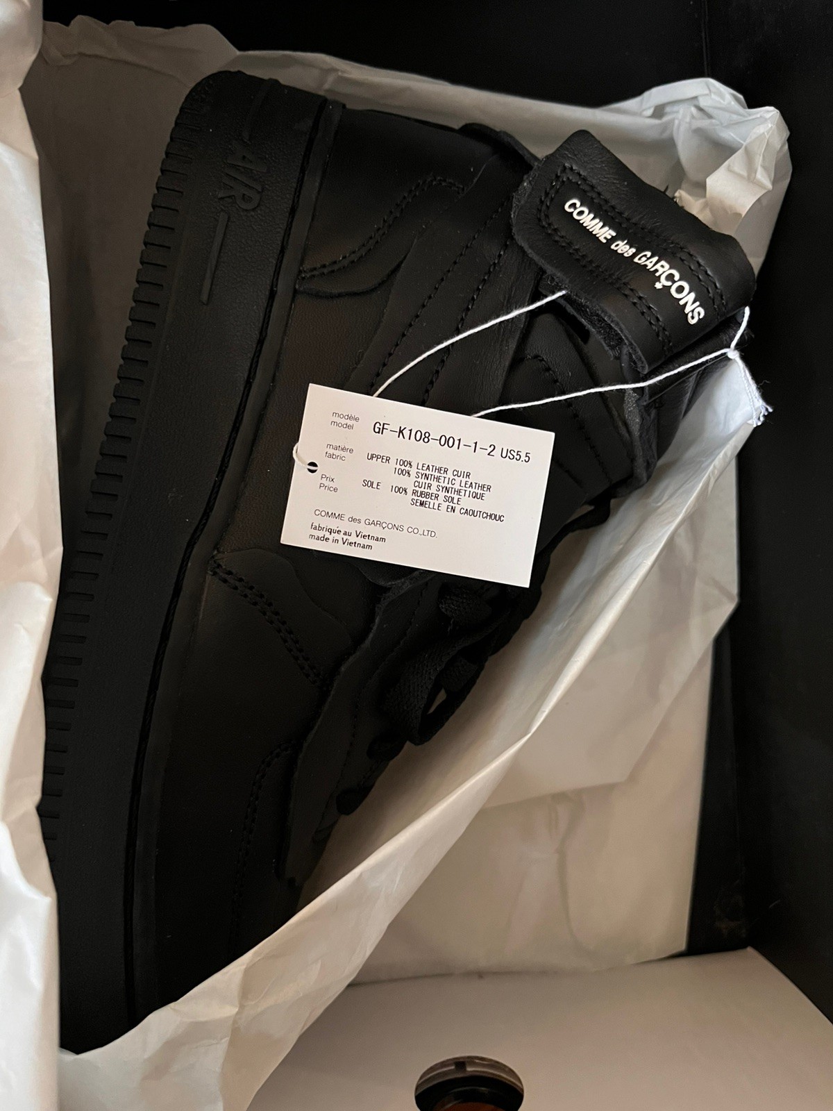 NWT Comme des Garcons Nike Air Force 1 Mid AF1 CDG Black M5.5, W7  AUTHENTIC image 4