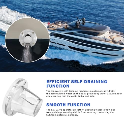 Boat Scupper Drain Valve Self-Bailing Ball Fits 3/4 Inch to 1-1/2 Inch Boats 