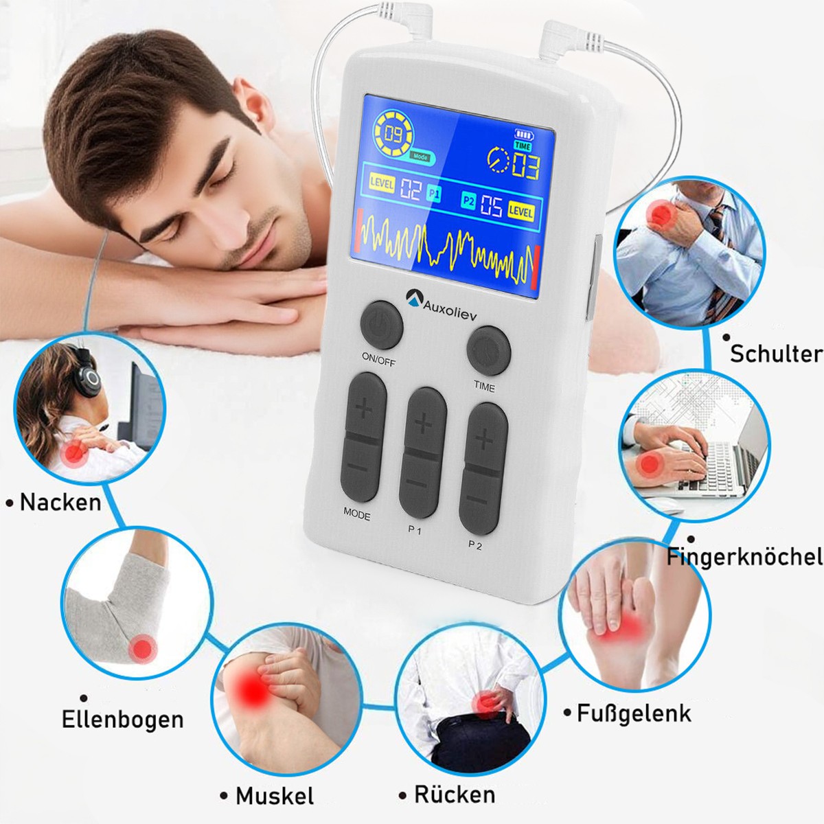 Digital TENS EMS Gerät Reizstromgerät Schmerztherapie,Muskelstimulation,Massage