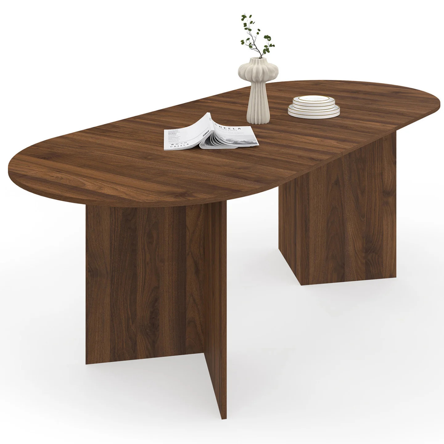 Table à manger en noyer MARTHE style design ovale et rallonge intégrée