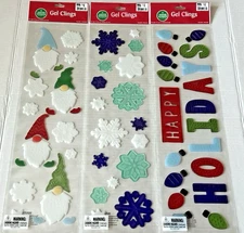 Winter Wonder Lane Happy Holidays Gel Clings Lot of 3 Packs Santa Snowflakes Etc
