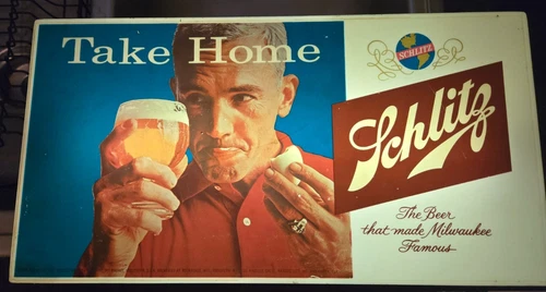 VTG 1962 Take Home Schlitz Beer Lighted Sign ~ Man Eating Hard Boiled Egg WORKS!