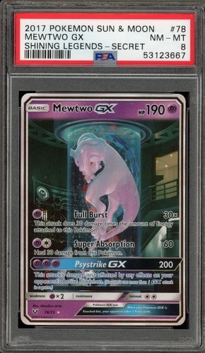 Pokemon Mewtwo GX Shining Legends Secret Rare #78 PSA 8