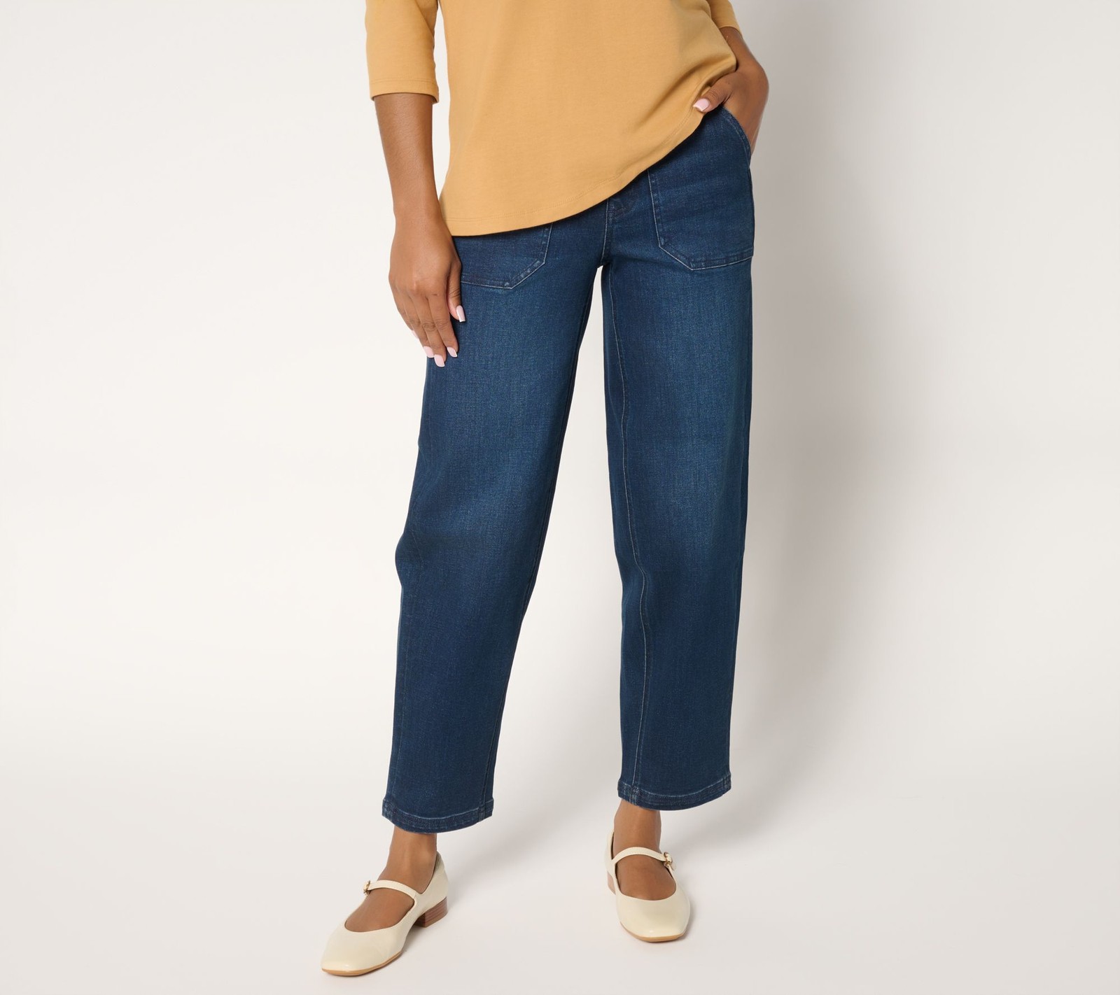 Denim & Co. Women's Petite Pants 14P Indigo Easy Stretch Tapered Blue A698544