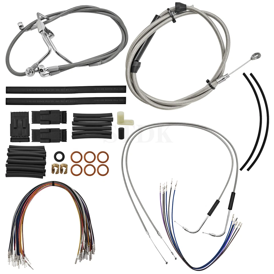 For HARLEY ROAD KING 02-06 BRAIDED HANDLEBAR CABLE  KIT APE HANGER 16" w/Cruise - Image 3 of 4