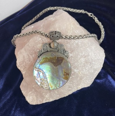Sterling Silber Abalone Anhänger Halskette Ozean Jaspis 925 Byzantiner Kette