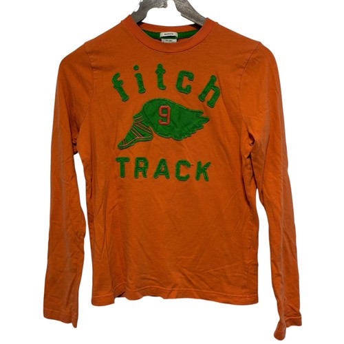 Abercrombie Boys TShirt XL Orange Muscle Long Sleeve Embroidered Track Running