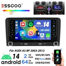 Für AUDI A3 8P 2003-2012 Android 14 Apple Carplay Autoradio GPS Navi DAB+ 2+64GB