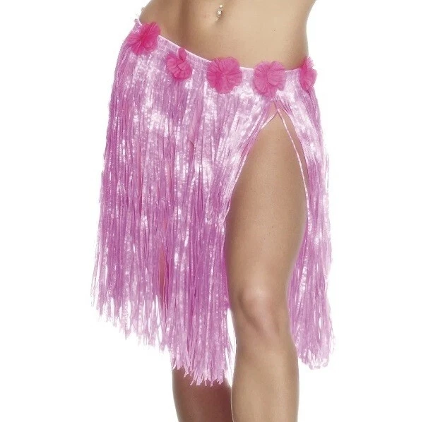 Hawaiano Elegante Vestido Falda Hula Falda Hierba Falda con Flores Rosa 46cm 18" Smiffys Foto 2 de 4