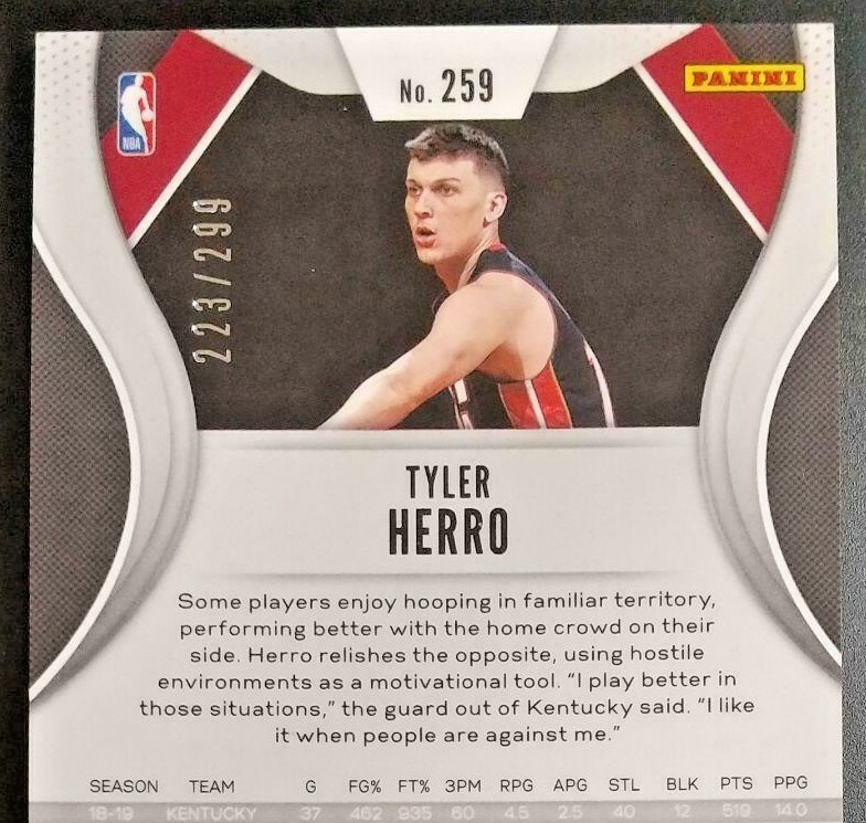 Tyler Herro Rookie RC /299 Panini Prizm Red #259 Basketball