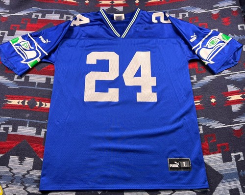 Vintage 90s Shawn Springs #24 Seattle Seahawks NFL Puma Blue Jersey Sz Large - Picture 2 of 14