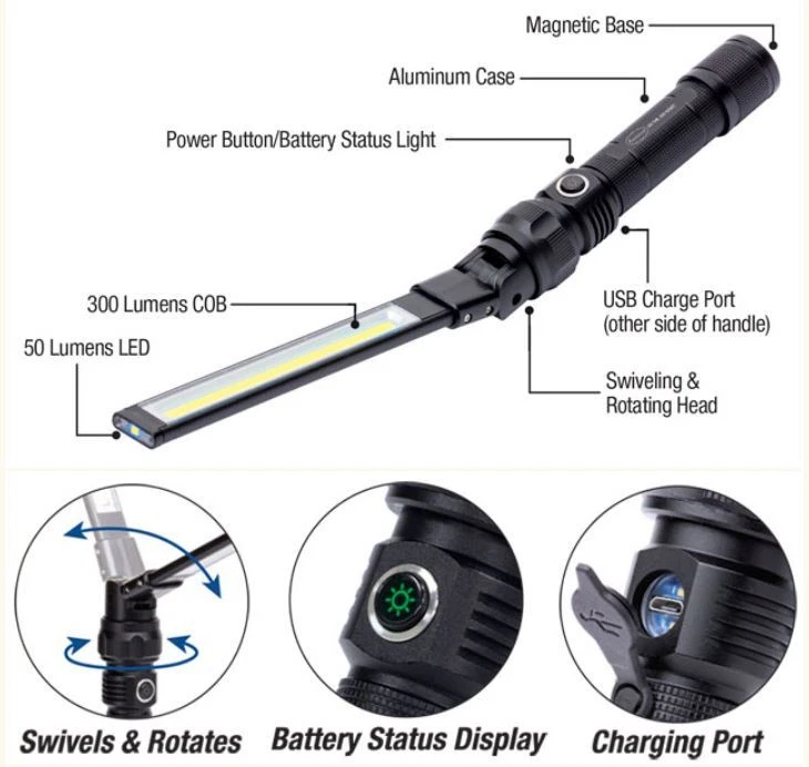 350 Lumen USB Rechargeable Work Light with Magnetic Base, COB LED Light, NextLED - Image 3 of 4