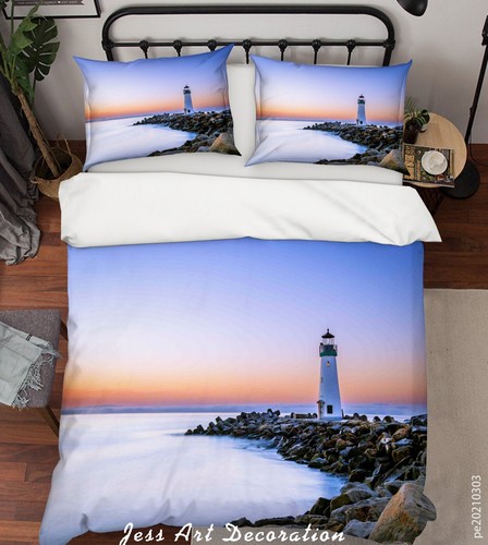 3D Leuchtturm Felsen Meer Steppdecke Bezug Set Bettbezug Bettwäsche Kissenbezüge - Bild 1 von 6