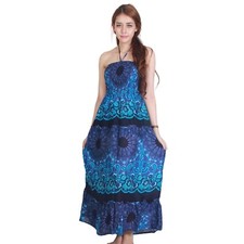 Size : S - XL Smocked Hippie Boho Halter Maxi Sundress Bohemian Backless