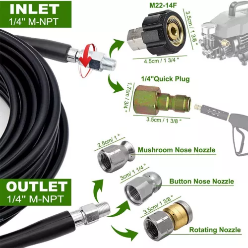 30M Sewer Jetter Kit for Pressure Washer Cleaner Hose 5800PSI NPT 1/4" Hose - Picture 3 of 11
