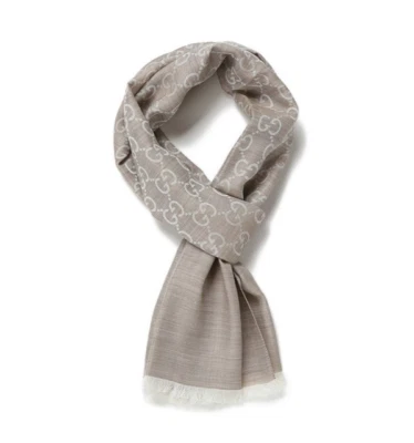 GUCCI 165904 Schal Unisex mit GG Jacquard-Muster 45x180 Wolle/Seide beige