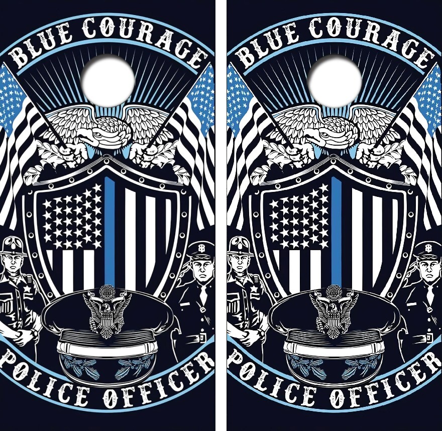 Blue Courage Police Cornhole Board Wrap LAMINATED Decal Vinyl Sticker #4354
